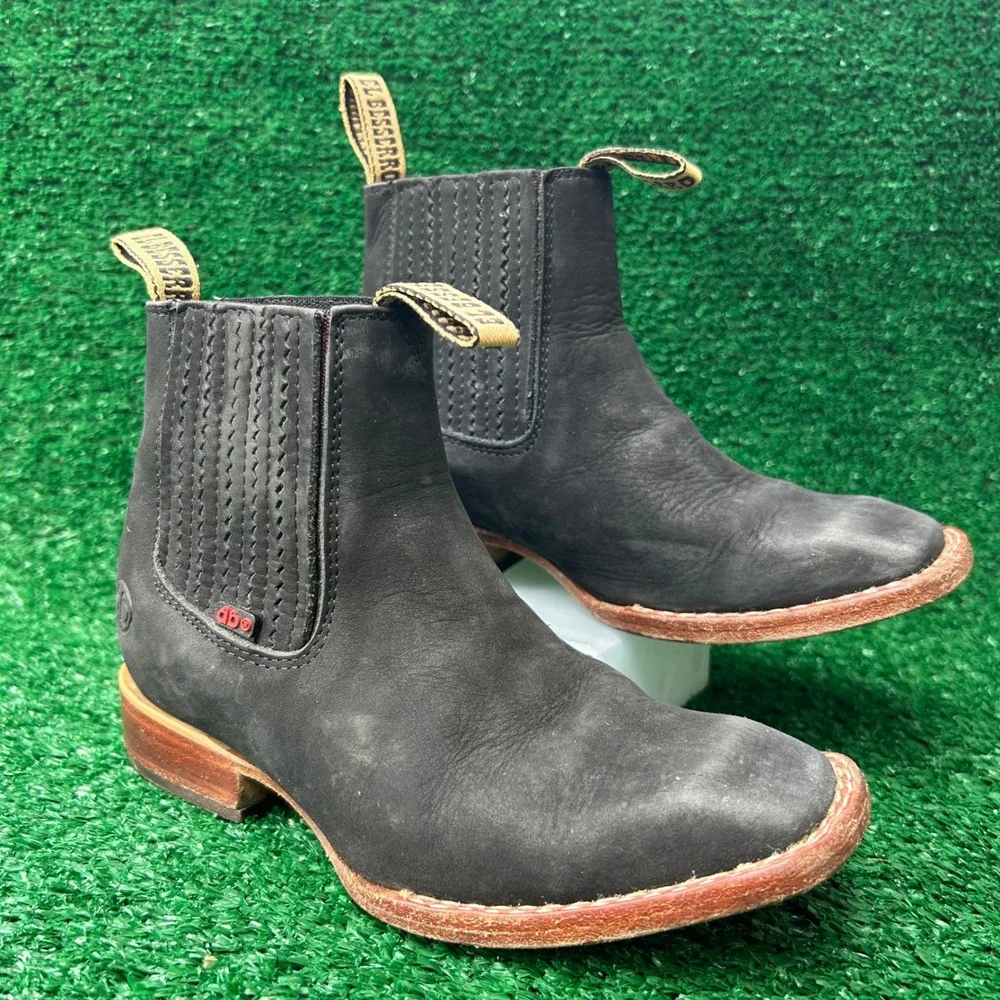 El Besserro Kids Black Leather Square Toe Western Chelsea Boots Size 20 Mexican